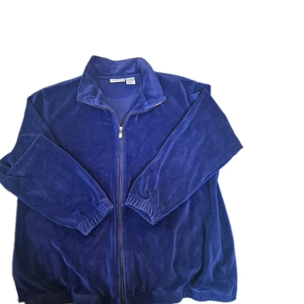 Norsport 90's Vintage Royal Blue Velour Track Jacket Women's Medium‎